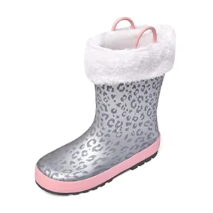 Kids Waterproof Rubber Rain Boots for Winter with Warm Lining Snow Boots Children Winter Outdoor Footwear
