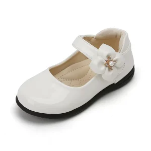 Kids White Patent Mary Jane School Shoes Hook and Loop Strap Anti Slippery Comfortable Slip On for Girls