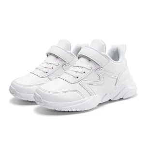 Kids White Sneakers Boys Girls School Uniform Casual Running Shoes Breathable Leather Children Sports Shoes with Velcro