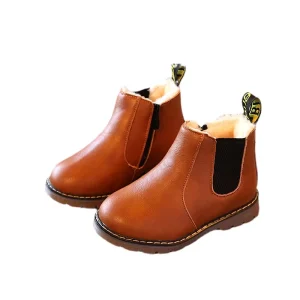 Kids Winter British Leather Boots Baby Girl Western Vintage Children Waterproof Shoes