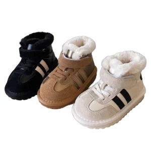 Kids Winter Snow Boots with Warm Woolen Cotton Thick Rubber Sole Fleecing Children’s Crib Shoes