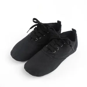 Kids Women Black Lace up Dance Shoes Unisex Canvas Jazz Shoe