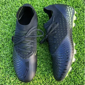 Kids Youth Soccer Cleats Knitted Sock Collar MG Multi Ground Football Shoes Black Green Girls Boys School Team