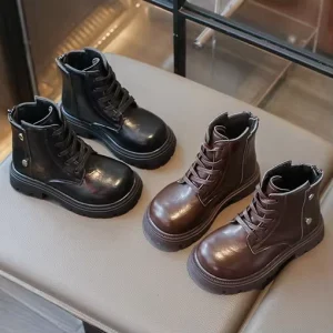 Kids ZIP Roman Boot PU Leather Four Seasons Breathable Non-slip Wear-resistant Boys Girls School Casual Ankle Boots