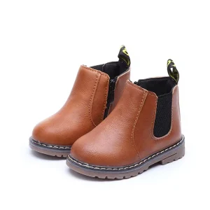 Kids Zipper Boots Girls Fashion Shoes Ankle Boot Children’s British Style Soft PU Leather Fur Unisex