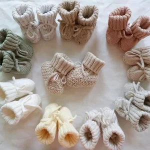 Knitted Organic Cotton Crochet Merino Baby Booties Socks Shoes for Newborn Girl