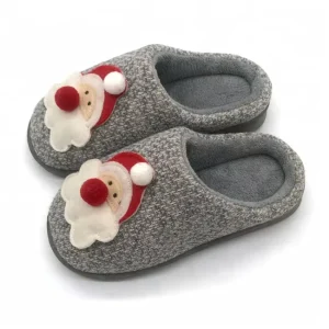Knitting Christmas Santa Claus Plush Slipper Kids Cotton Slippers