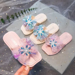 Korean Fashion Summer Children Shoes Soft Sole Bow Sweet Princess Baby Girl Flat Slippers