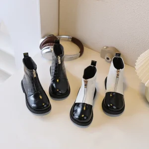 Korean Style Autumn Winter Kids Fashion Shoes Zipper Sweet Princess Boots for Girls