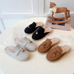 Korean Style Closed Toe Children’s Slippers Flat Half Slippers Casual Comfortable Slip on Lazy Shoes Loafers Girls’ Sandals