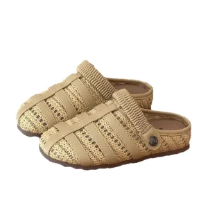 Korean Style Girls’ & Boys’ Niche Woven Two Way Half Solid Color Ankle Slippers Spring Summer New Children’s Lazy Loafer