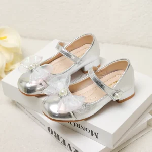 Korean Style Girls’ Sequined Princess Shoes Synthetic Leather Dance Shoes Breathable Hook and Loop Premium Microfiber Fabric