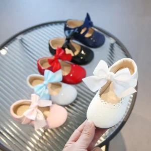 Korean Style Princess Leather Casual Dance Shoes for Baby Girls Lovely Bows Hook&Loop Multi Purpose New Design for Spring Autumn