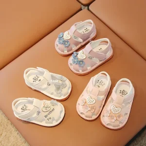 Korean Style Sandals for Girls Breathable Infant Baby Toddler Shoes PU Slip-On for Beach for 0-2 Years Old Sandals