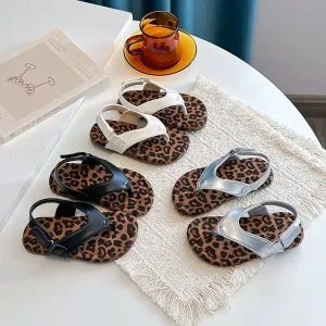 Korean Style Summer Children Beach Shoes Leopard Soft Sole Sweet Outwear Sandals for Kids Girls