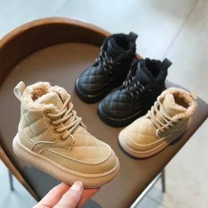 Korean Styles Classic Winter Children Shoes New Design Pu Leather Warm Girl Baby Footwear Fashion Kids Snow Boots Boys