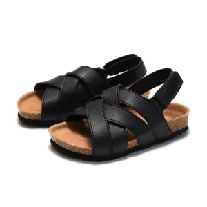 Korean Version Children’s Flat Cork Sandals for Spring and Summer Outdoor Buckle Strap Closure Back Strap Type