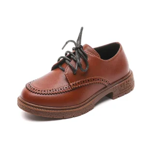 Korean Vintage Little Boy PU Leather Shoes Little Boy Flats Kids Children Shoes