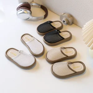 Korean style Girls’ Children’s Comfortable Breathable Mesh Perforated Hook Loop Closure Sandals Simple Casual Fashionable Flat