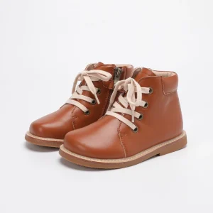 LEXING Toddler Desert Boots Lace Up Ankle Printed Flat Thermal Leather Brown Solid for Boy Girl