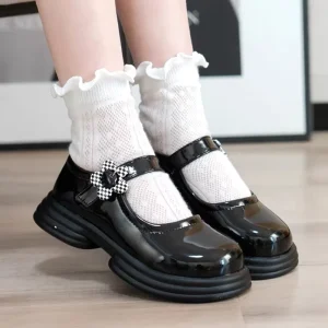 LSJX Kids School Shoes Kids Designer Shoes Mary Jane Girl Shoes Children’s Shoes Black Flat Leather Shoes for Girl Toddler Kids