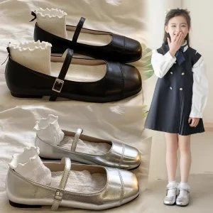 LSJX Kids School Shoes Toddler Casual Shoes Kids Shoes Girl Black Leather Shoes Dress Shoes for Kids Girl Children