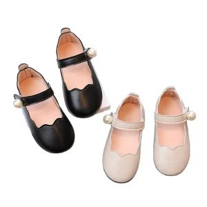 LY New Enfants Casual PU Leather Kids Shoe Soft Sole Solid Color Princess Dress Shoe Slip on Ballet Pearls Gril Shoes