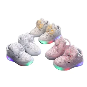 LY New Kids Fashion Light Sneakers Soft Sole Breathable Casual Bow Luminous LED Four Seasons Children’s Shoes
