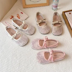 Lace Bow Flat Toddler Girls’ Shoes with Soft Sole and Breathable Mesh Design for Summer Princess Outfits