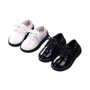 Lace-up Children Dress Shoes Breathable Light Weight Flat Rubber Sole Non-slip White & Black Kids Performance Recital Shoes