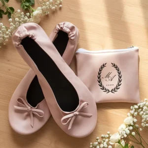 Ladies’ Fashion Folding Ballet Flats Disposable Printed Slip On Rubber Outsole Casual Shoes Bag Travel Winter