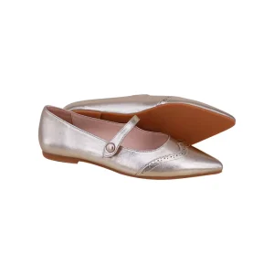 Ladies Stylish Gold Pointed Toe Genuine Leather Women Kids Button Casual Ballet Shoes for Girls