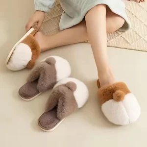 Lady Cozy Rabbit Slides Couples Shoes Bedroom Winter Fashion Fluffy Fur Slippers Cute Round Toe Plush Home Slippers