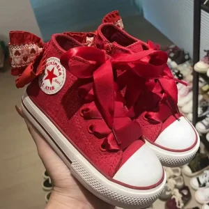 Large Red Bow Decoration Baby Gril Shoes Classic Canvas Children’s Soft Soled Toddler
