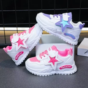 Latest Girls’ Sneakers Spring and Autumn New Fashion Children’s Star Applique Soft-soled Non-slip Casual Running Shoes