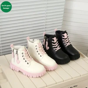 Latest Stye Sweet Design Spring Autumn Children Outwear Ankle PU Upper Rubber Sole Flat Casual Boots for Solid Pattern
