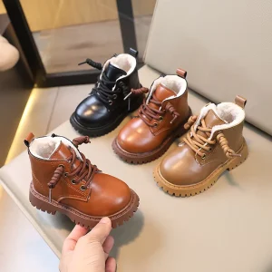 Latest Style Boutique Autumn Winter Kids Shoes Pu Velvet Thickening Warm Casual Boots for Boys Girls