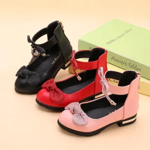 Latest Style Spring Autumn Kids Outwear Pu Leather Bow Sweet Baby Girl Dress Shoes