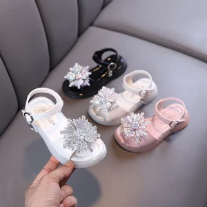 Latest Style Summer Baby Shoes Lovely Sweet Soft Sole Rhinestone Princess Girl’s Flat Sandals