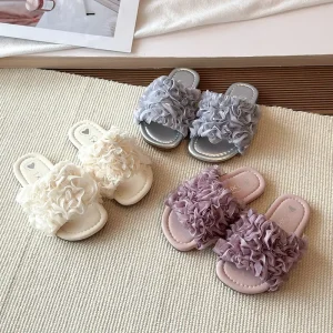 Latest Style Summer Teenagers Kids Shoes Korean Flower Princess Girls’ Flat Slippers