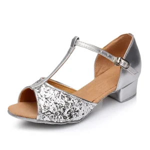 Latin Dance Shoes Ballroom Dance Shoes for Kids Cuban Low Heel Teenager Girls Children Kids Practice Ballroom Latin Dance Shoes