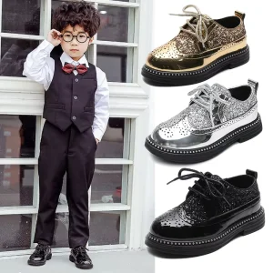 Leather Dress Shoes Little Boys High Quality Dressy Shoes Children’s Student Black School White Casual Shoes Kids