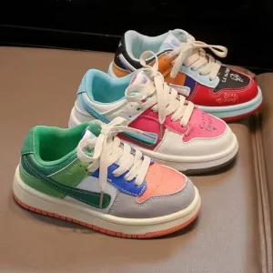 Leather Sneakers for Boys and Girls Lace up Kids Sport Shoe Walking Style Children Casual Footwear