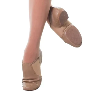 Leather Synthetic Elastic Slip on Jazz Dance Shoes Tan for Kids