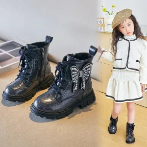 Leisure Footwear Girls Fashion Bow knot Casual Ankle Boots Custom School Type Princess Winter Kids