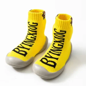 Letter Print Baby Ankle and Bootie Sock Shoes Boys Girls Non-slip Soft Sole Infant Toddler Pre-Walker Cotton Knit Streetwear