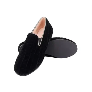 Light Breathable Slip On Loafers Casual Shoes for Kids Boys and Girls Black Embossed Velvet Leather Slides Shoes