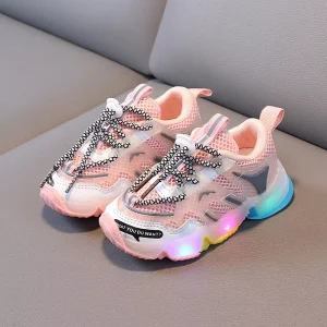 Light up Children’s Sports Shoes 1-3 Years Old Children’s Mesh Shoes Autumn Casual Shoes for Boys and Girls with Soft Soles
