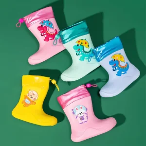 Lightweight Cute Dinosaur Cartoon Rain Shoes for Kids Waterproof Gumboots for Boys and Girls Baby EVA Rain Boots for Summer