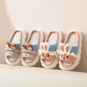 Lightweight Cute Summer Sandals Indoor Slippers Kids Anti Slip Open Toe Linen Home Slippers for Spring Autumn
